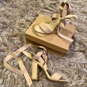 Charlotte Russe Nude Suede Lace Up Sandal Heels